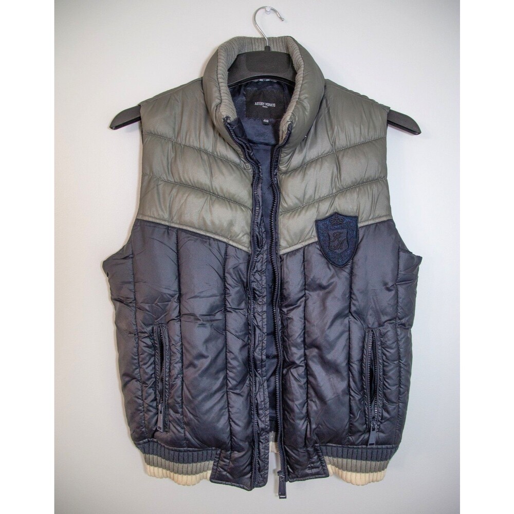 Antony Morato Italia Puffer Vest Mens 46 Navy Gray Full Zip